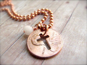Stamped Penny from Heaven Necklace - The Cross