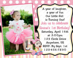 Minnie Mouse Baby 1st First Birthday Invitation OR Thank you Card Note ...