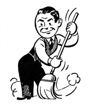 Retro Clip Art – Sweeping People – Cleaning