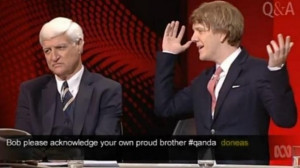 ... and comedian Josh Thomas clash on ABC's Q&A program. Photo: ABC TV