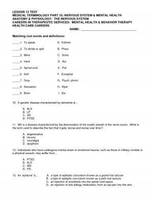 Lesson Test Medical Terminology Part Nervous System picture