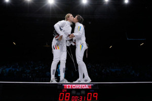 ... Shemyakina after the women's individual epee fencing gold medal match