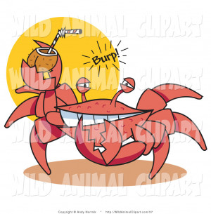 Art Funny Red Crab Belching While Drinking Alcoholic Beverage