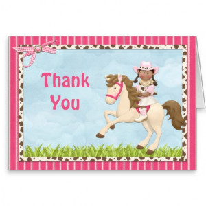 Cowgirl Horse Birthday Party Thank You Greeting Cards