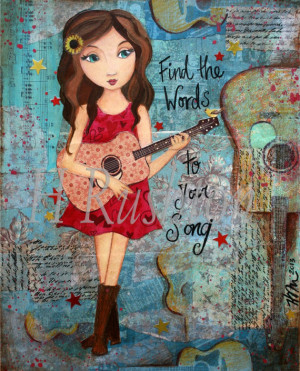 Tween Girls Art,Inspirational Print, Music Art, Guitar Art,Mixed Media ...