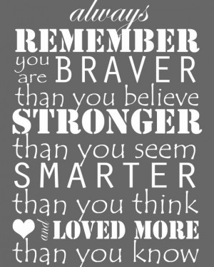 Always Remember, you are braver, stronger, smarter, childrens and ...