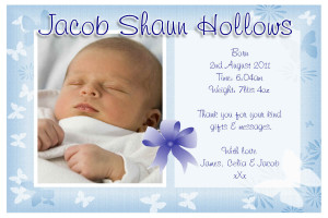 10 Personalised Baby Boy Birth Announcement PHOTO Cards N75