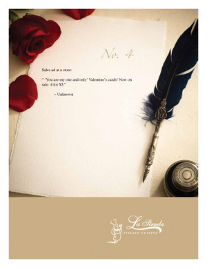 Sales ad at a store: “ ‘You are my one and only’ Valentine’s ...