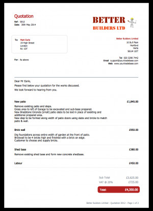 An example of a builders quote template:
