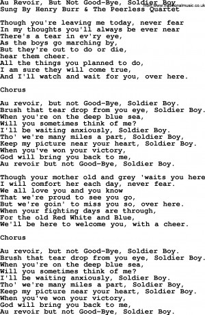 ... ) One Song: Au Revoir, But Not Good-Bye, Soldier Boy, lyrics and PDF