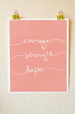 Courage, Strength, Hope Breast Cancer Awareness Hand Lettering Print ...