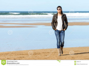 ... girl taking a walk and relaxing on spring vacation. Copy space