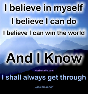 An inspiritional picture of blue mountains with the quote: I believe ...