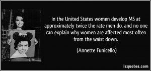In the United States women develop MS at approximately twice the rate ...