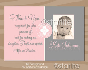 Photo Thank You Card - Girl - pink dark gray - christening, dedication ...