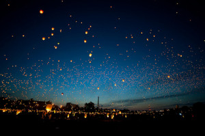 beautiful, lanterns, night, sky