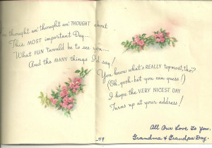 Here is a very pretty Birthday card that was sent to me September 1949 ...