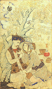 Persian Shah Abbas with a page (1627).