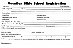 Vacation Bible School Registration Form