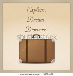 Retro poster with suitcase and travel quote 