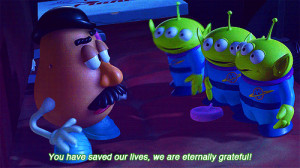 Toy Story 2 (1999) Quote (About gif, hero, life, lives, save)