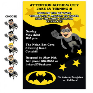 Batman Superhero Birthday Party Invitations