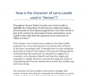 How is the character of Larry Lasalle used in Robert Cormier's Heroes?