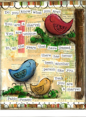 Inspirational Art, You are a Marvel Birds in primary colors, Pablo ...