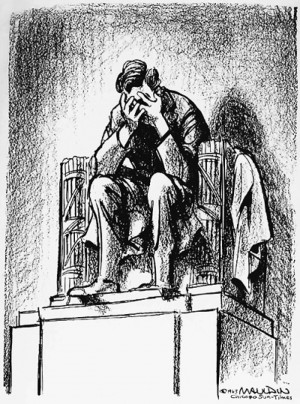 Bill Mauldin published this cartoon showing a grieving Abraham Lincoln ...