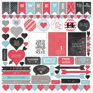 My Mind's Eye - Cupids Arrow Collection - 12 x 12 Cardstock Stickers