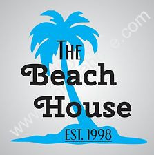 THE BEACH HOUSE Vinyl Wall Quote Word Decal Palm Tree Home Decor Lake ...