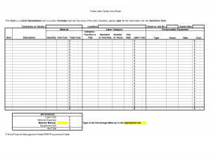 Trade Labor Quote Cost Sheet This form is an Excel Spreedsheet and it ...