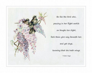 Painting Of Sparrows On Lilacs With Quote By Victor Hugo