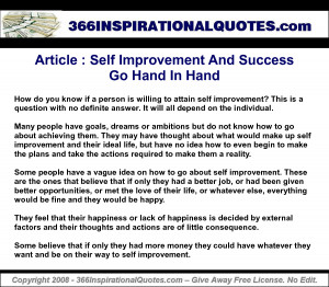 Self Improvement And Success Go Hand In Hand - Inspirational Quotes by ...
