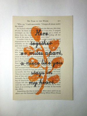 Niece quote, saying, poem, print on a book page