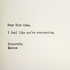 dear diet coke. letterpress card by shopsaplingpress on Etsy