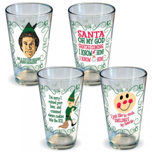 Set/4) Elf Movie Pint Glasses Funny Holiday Film Christmas Beer ...