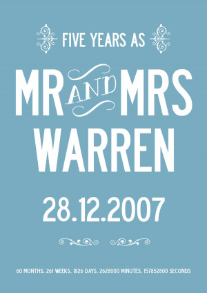 Personalised 5 Year Wedding Anniversary print - with your name and ...