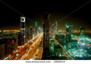 Dubai skyline at night (looking down the Sheikh Zayed Road) - stock ...