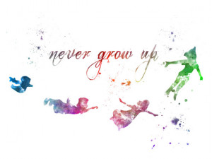 Peter Pan Quote 'Never Grow Up' ART PRINT illustration, Disney, Mixed ...
