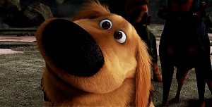 Up dog Doug squirrel gif imgur Pixar MFW I'm in the car watching trees ...