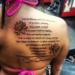 lotus and quote tattoo by WitchHammerTattoo