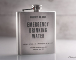 ... Water - Property of U.S. Gov't - 6oz or 8oz Engraved Whiskey Hip Flask