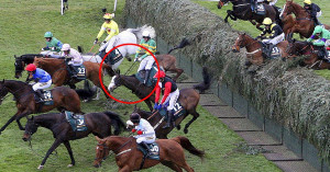 Tragic: Synchronised (circled in red) starts to fall after jumping the ...