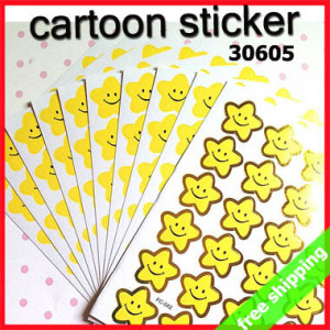 cartoon star sticker round smile color paper self adhesive school kids