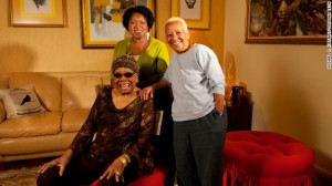 ... Angelou (seated) with Joanne Gabbin (left) and Nikki Giovanni in 2012