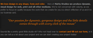 Website layouts Matty Studios designs