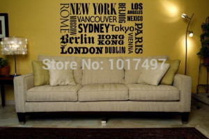 New York London Paris Quote wall sticker World City Names Vinyl wall ...