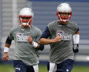 Tom Brady, right, and Jimmy Garoppolo work out during Patriots ...