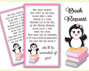 Book Request Card Tickets Printable s for Girl Penguin Birthday,Baby ...